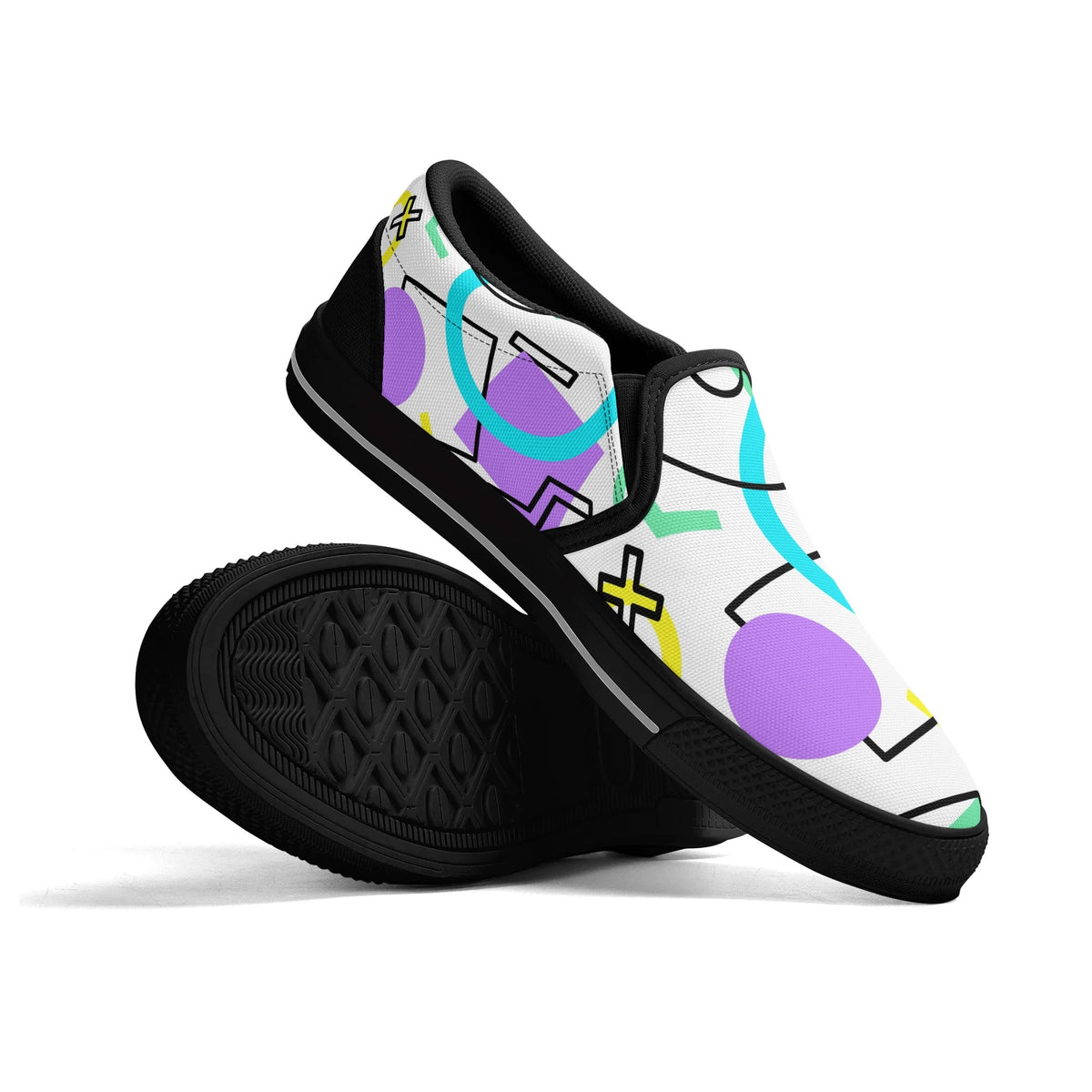 Sneaker with colorful abstract pattern on a white background