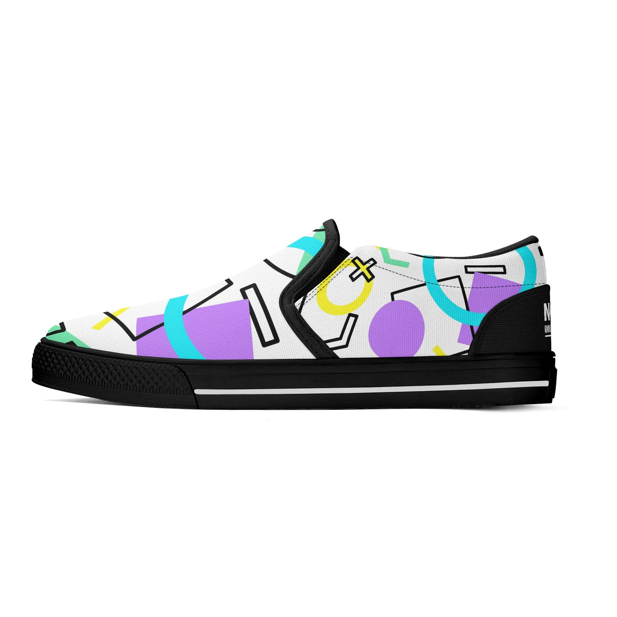 Sneaker with geometric pattern on a white background
