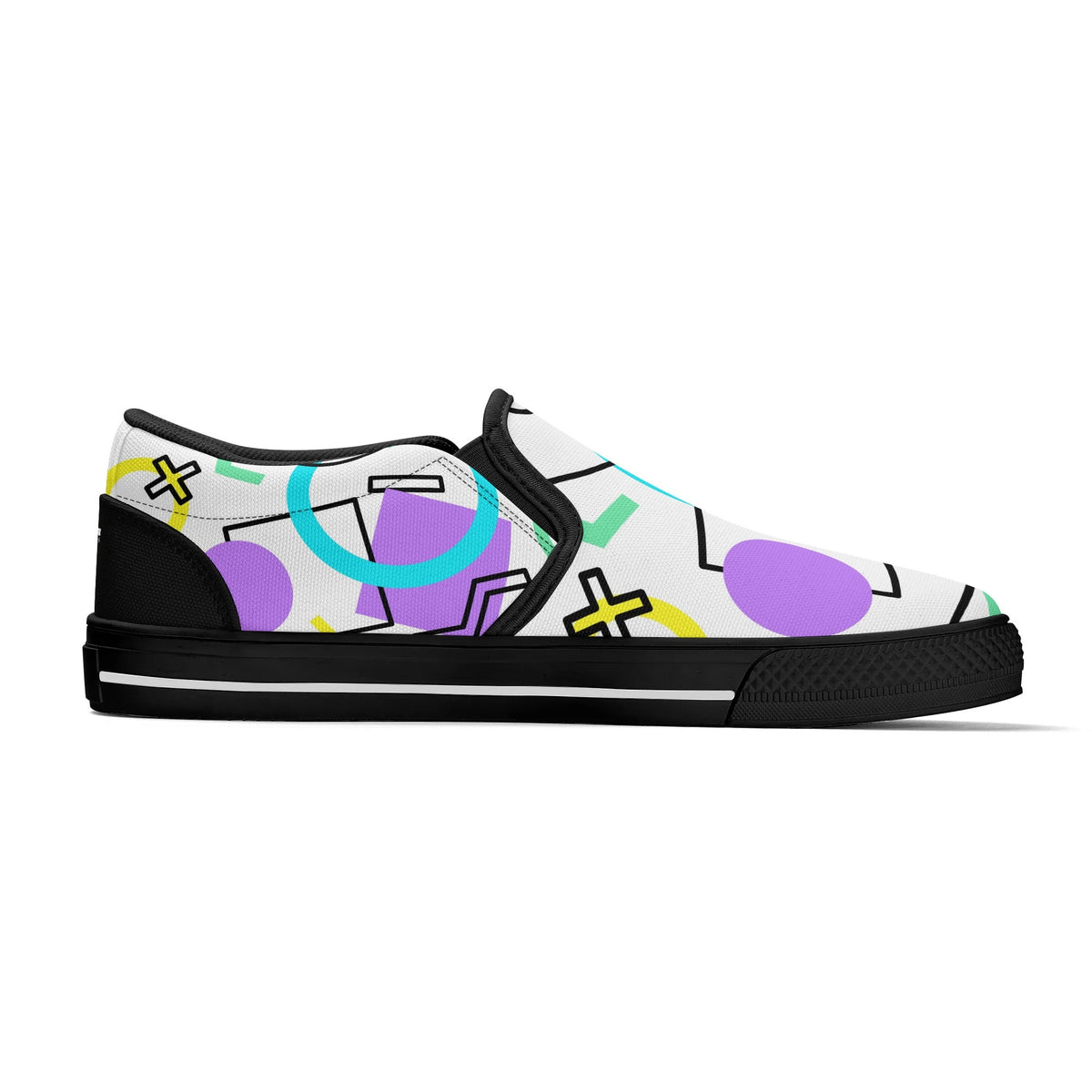 Sneaker with colorful abstract pattern on a white background