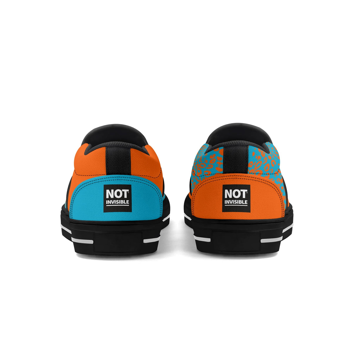 Pair of colorful sneakers with 'Not Invisible' label on a white background