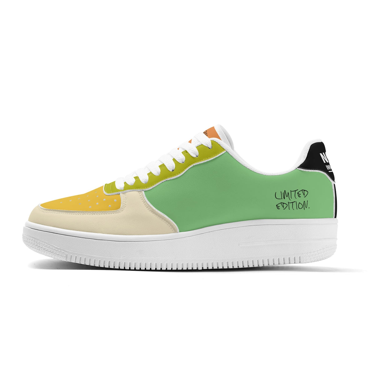 Multicolored sneaker with 'Limited Edition' text on a white background
