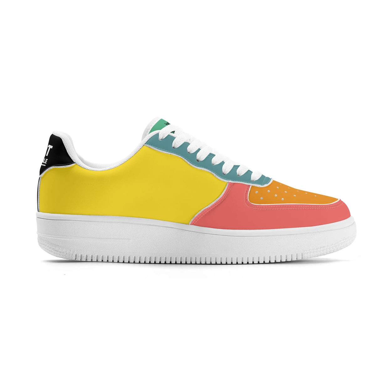 Colorful sneaker with a white sole on a white background