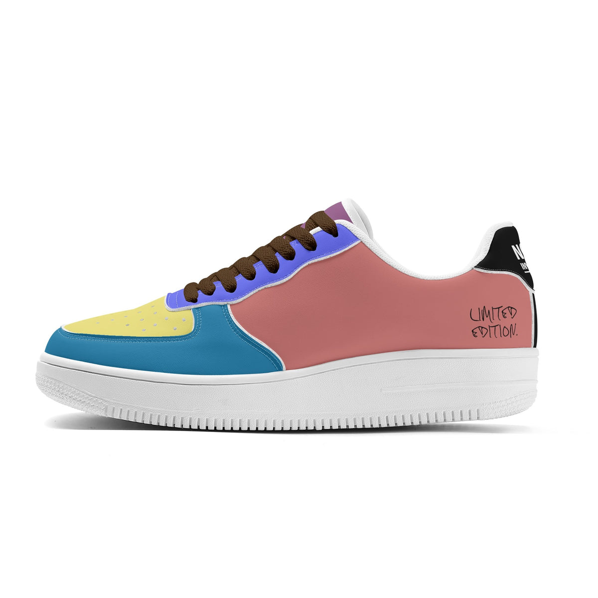 Multicolored sneaker with 'Limited Edition' text on a white background