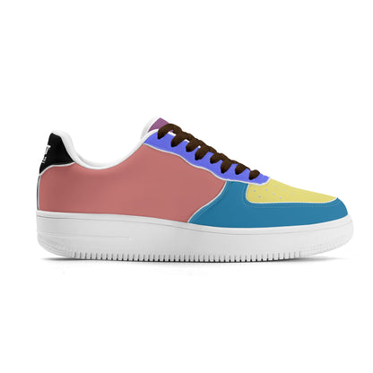 Multicolored sneaker with a white sole on a white background