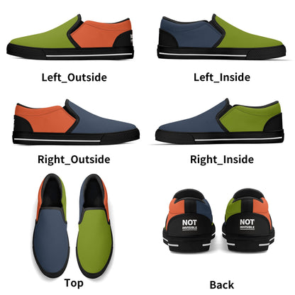 Multifaceted view of a colorful shoe with labeled sides and angles on a white background.
