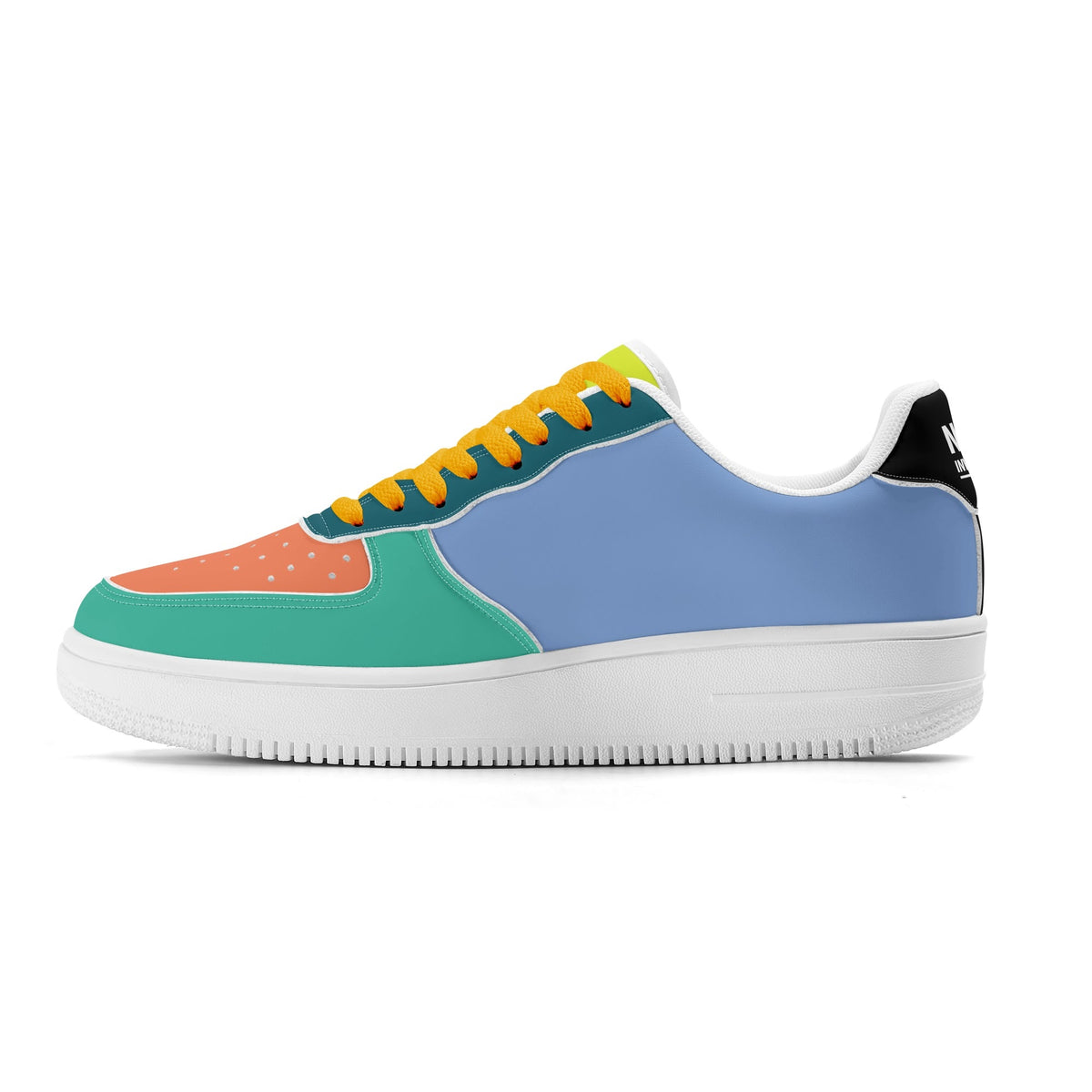 Colorful sneaker with a white sole on a white background