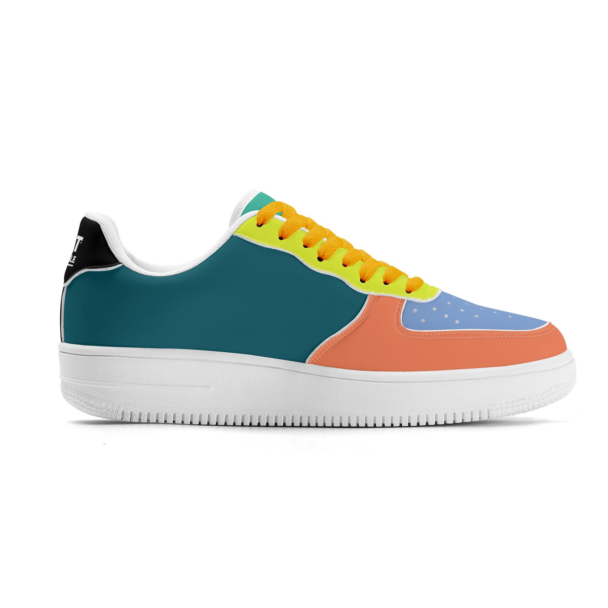 Colorful sneaker with a white sole on a white background