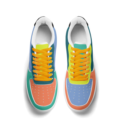 Colorful sneakers with multicolor laces on a white background