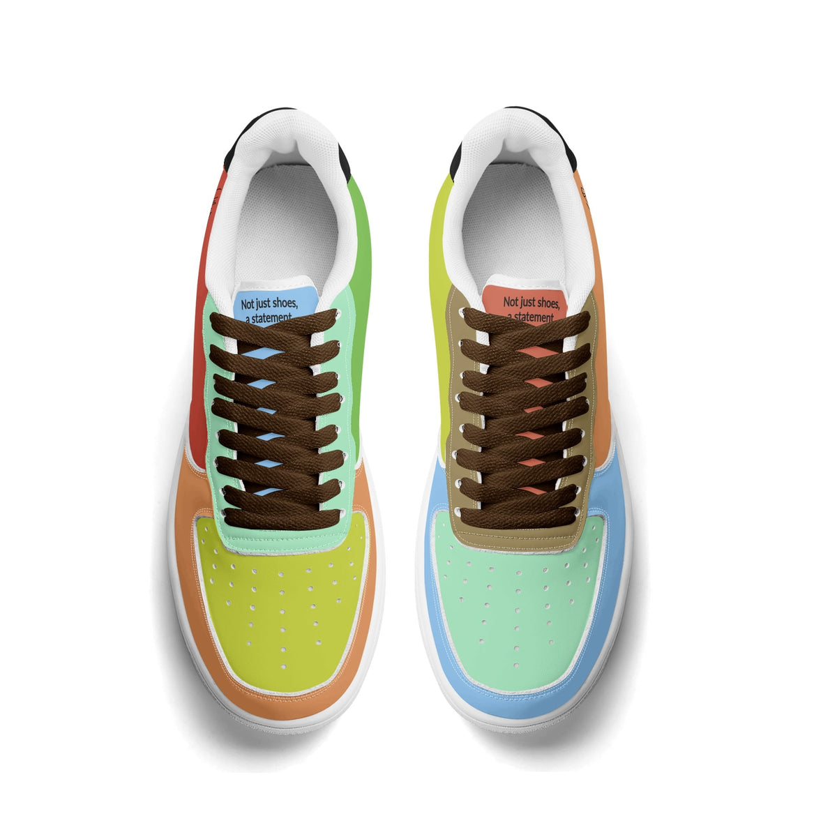 Colorful sneakers with multicolored soles on a white background