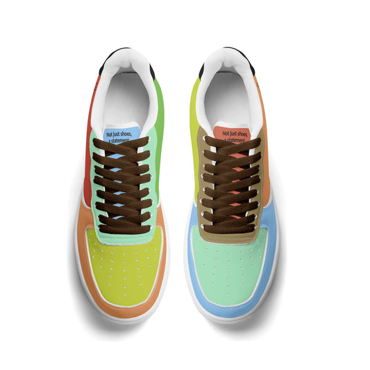 Colorful sneakers with multicolored soles on a white background
