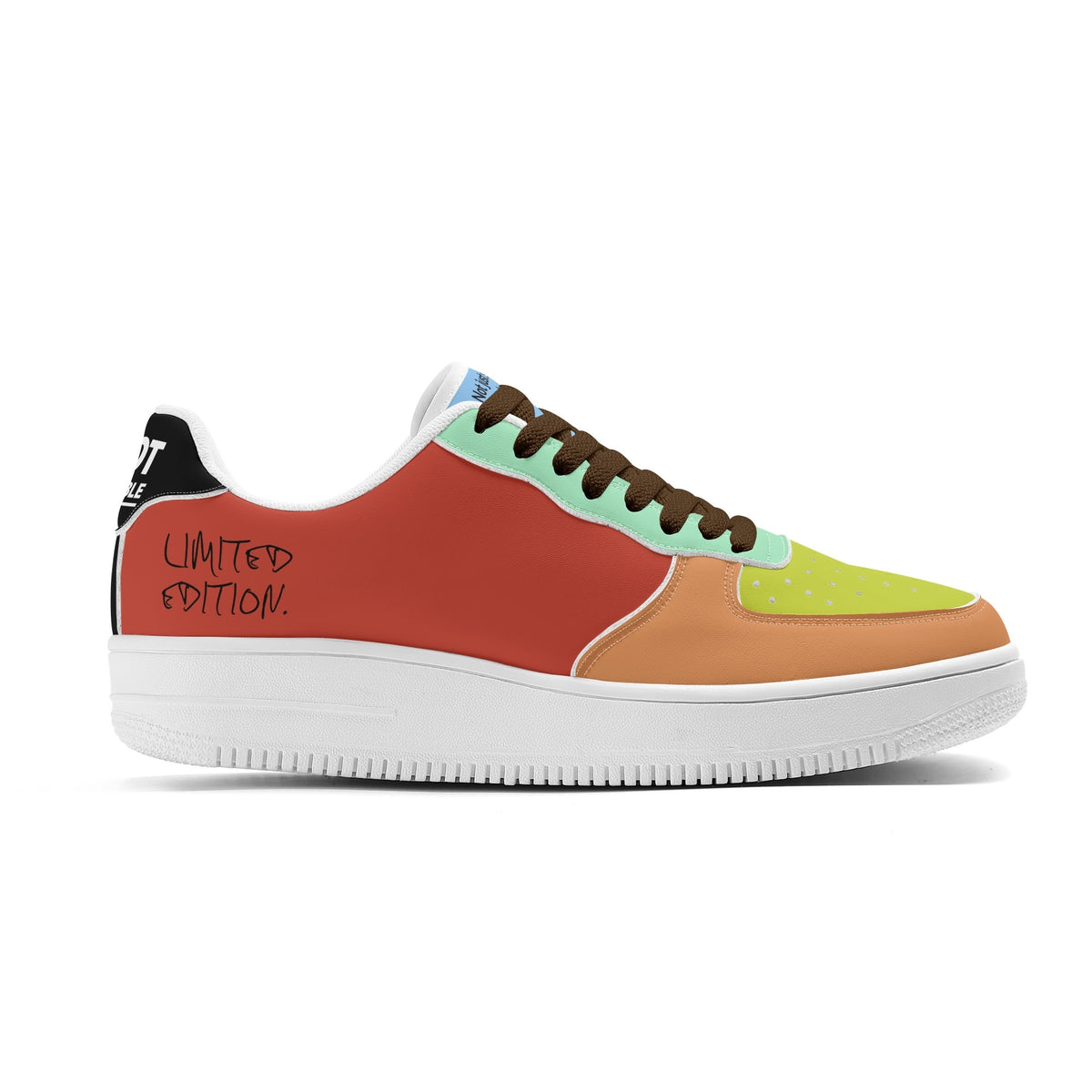 Multicolored sneaker with 'Limited Edition' text on a white background