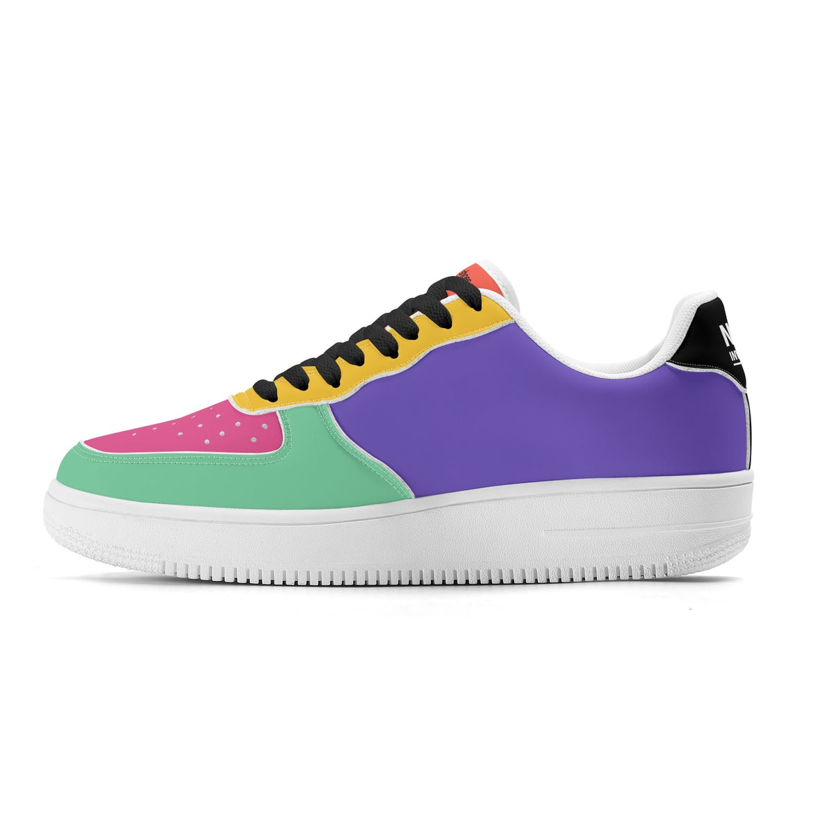 Colorful sneaker with a white sole on a white background