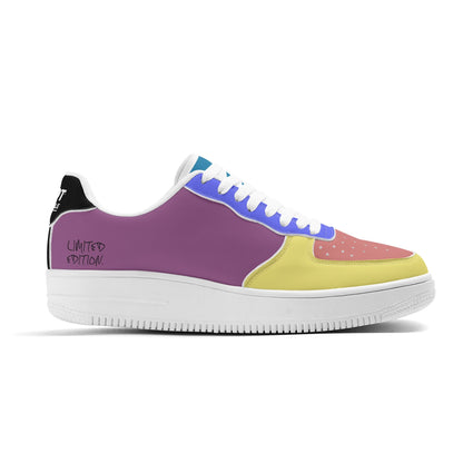 Multicolored sneaker with a white sole on a white background