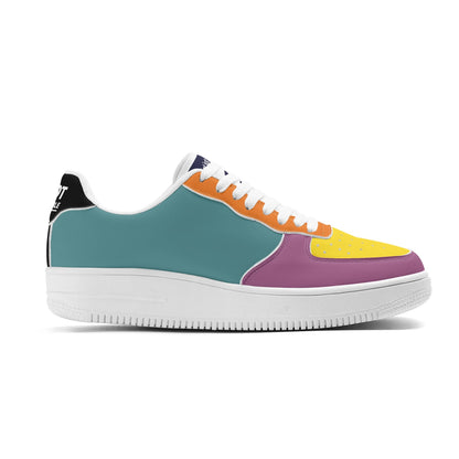 Multicolored sneaker with a white sole on a white background