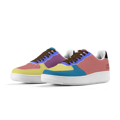 Colorful sneakers with a multicolor design on a white background