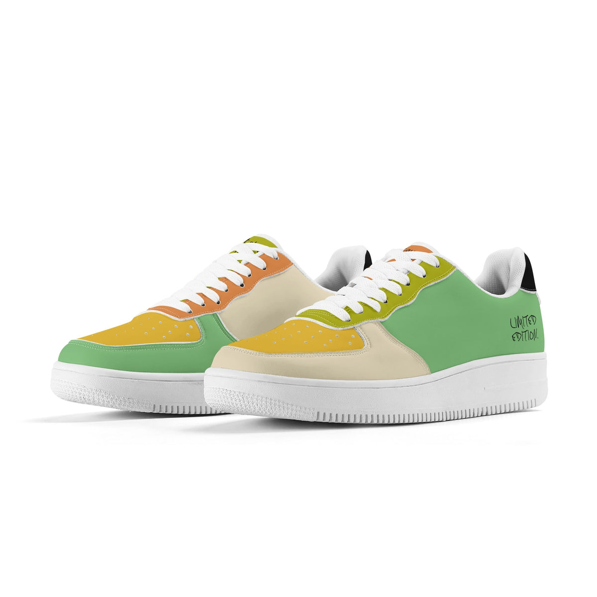 Colorful sneakers with a white sole on a white background