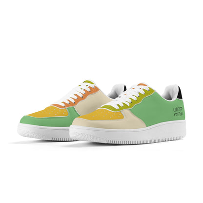 Colorful sneakers with a white sole on a white background
