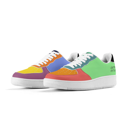 Colorful sneakers with a multicolor design on a white background